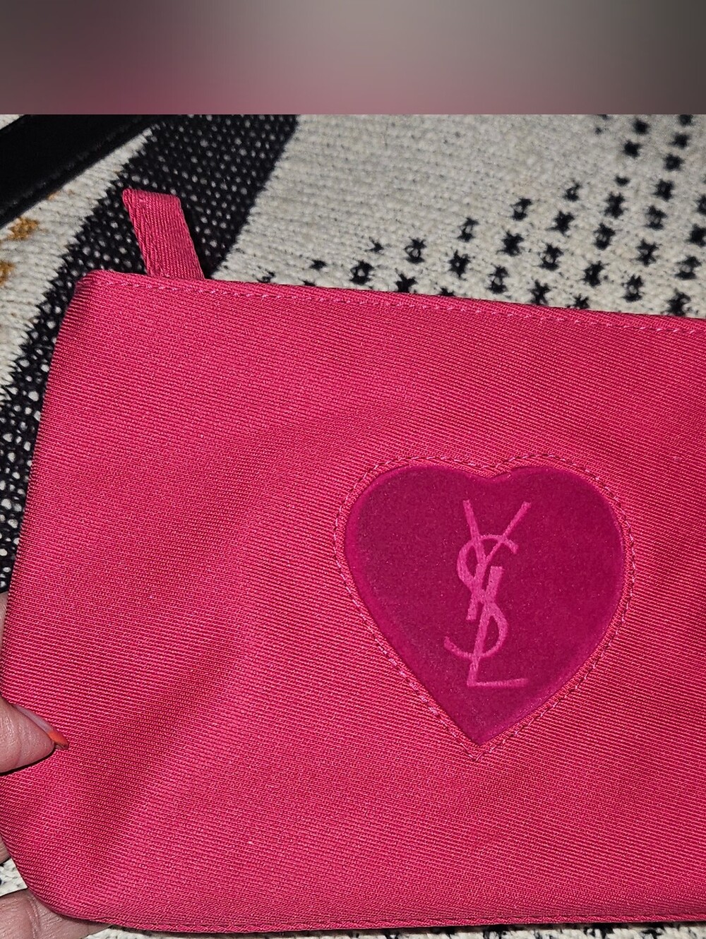 Yves Saint Laurent Hot Pink Heart Logo Cosmetic Pouch